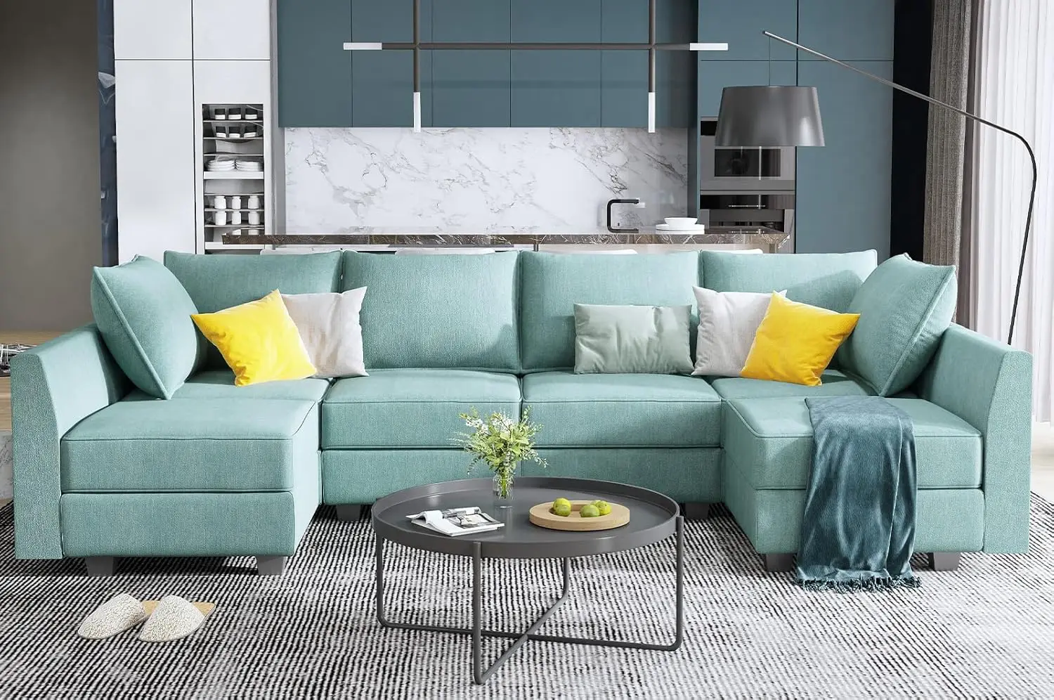 Convertible Modular Sectional Sofa U Shaped Modular Couch with Storage Seat Modular Sofa Sectional Couch with Chaise Aqua Blue