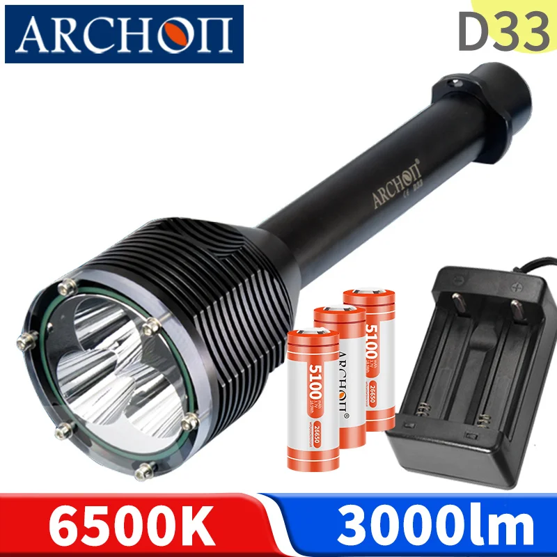 D33 3000lumen diving lights 6500k diving flashlight Underwater 100m diving lighting torch dive photoraphy light dive fill lights