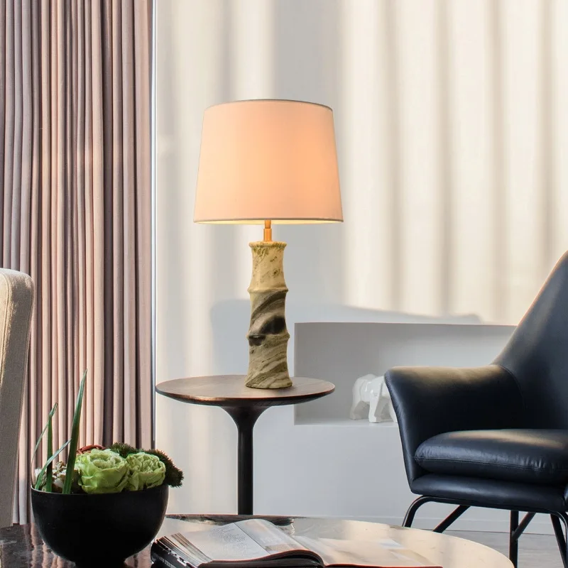 Luz de luxo textura verde mármore bambu candeeiro mesa simples decoração criativa linho pequena borghesia