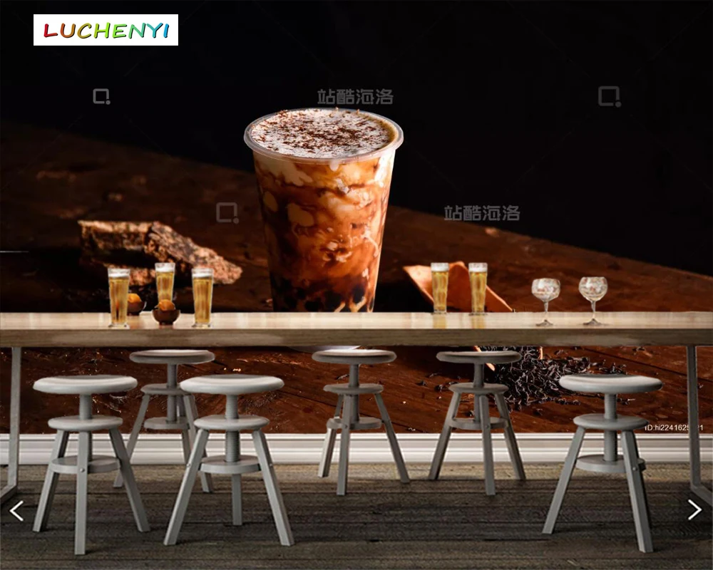 

Papel de parede custom brown sugar pearl milk 3d wallpaper mural, restaurant juice shop kitchen dining room wall papers sticker