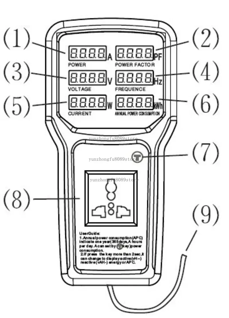 HOPI HP-9800 Handheld Power Meter Power Analyzer LED Metering Socket Measurable Current-voltage Power Factor