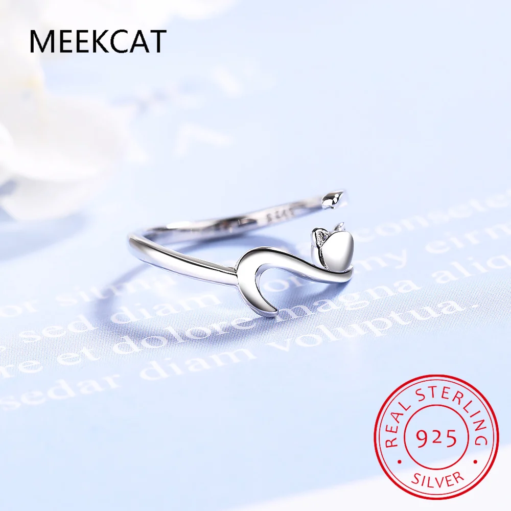 Real 925 Sterling Silver Fashion New Sweet Animal Cat Opening Ring For Women Wedding Party Fine Jewelry anillos De Prata DB065