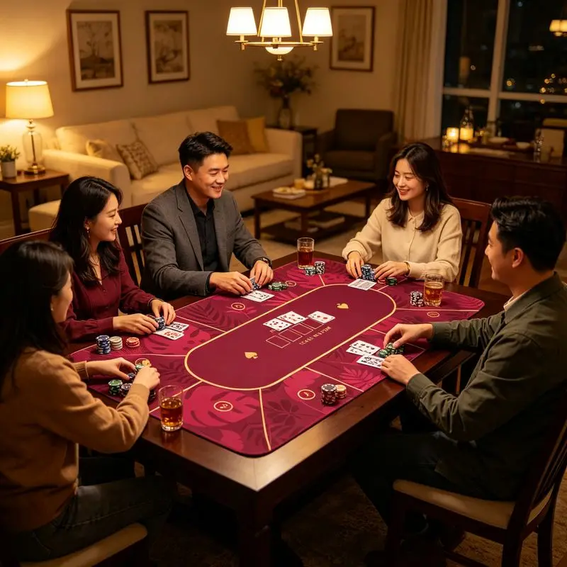 VIKAMA Square Poker Table Mat Exotic Tropical Foliage Print Non‑Slip Foldable Game Pad for Household Party Entertainment