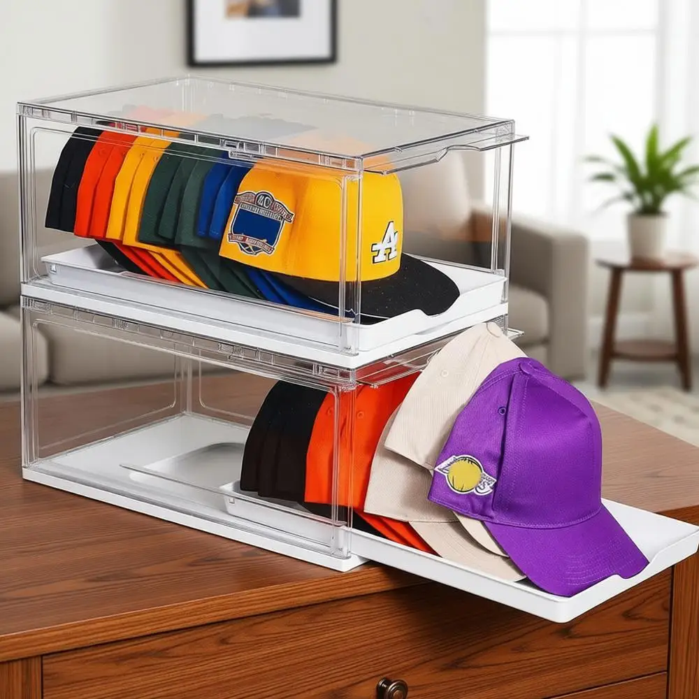 

Прозрачный органайзер для хранения шляп с выдвижным лотком, штабелируемый демонстрационный бокс, вмещает 12 шляп