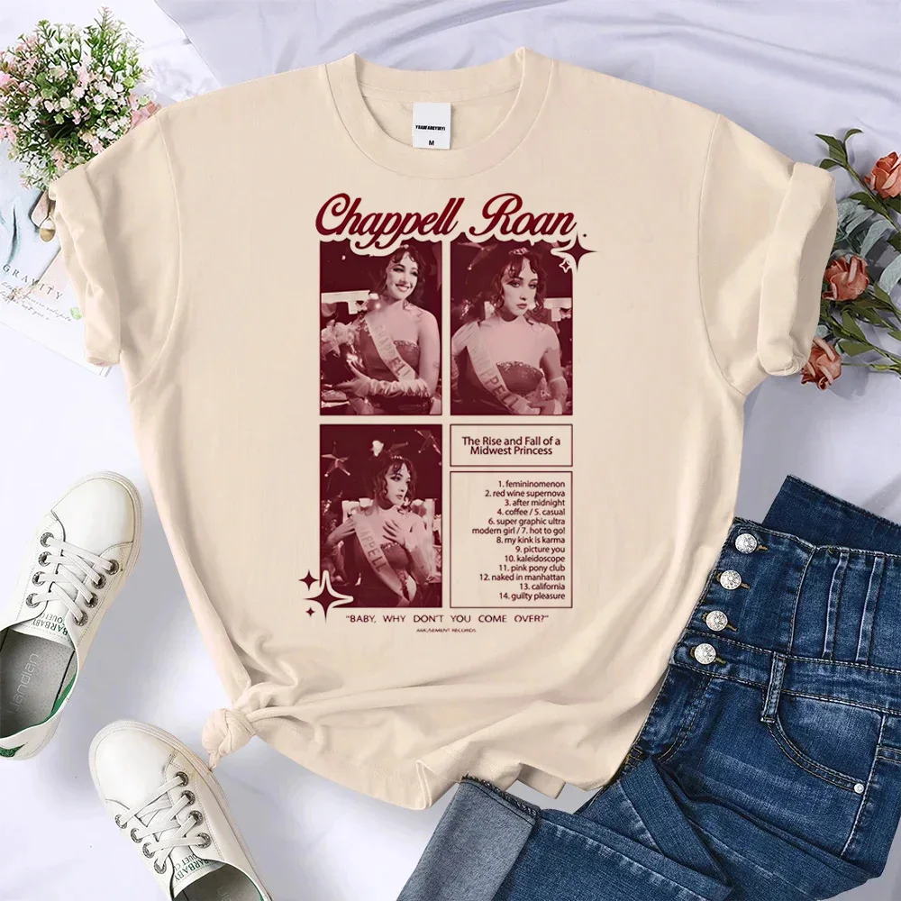 Camiseta de manga de diseñador para mujer, ropa de calle japonesa de cómic, Chappell Roan