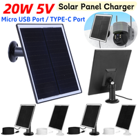 20W 5V Shingled Solar Panel Micro USB & USB-C Port Solar Panel Charger IP65 Waterproof Solar Charging Panel for Security Camera