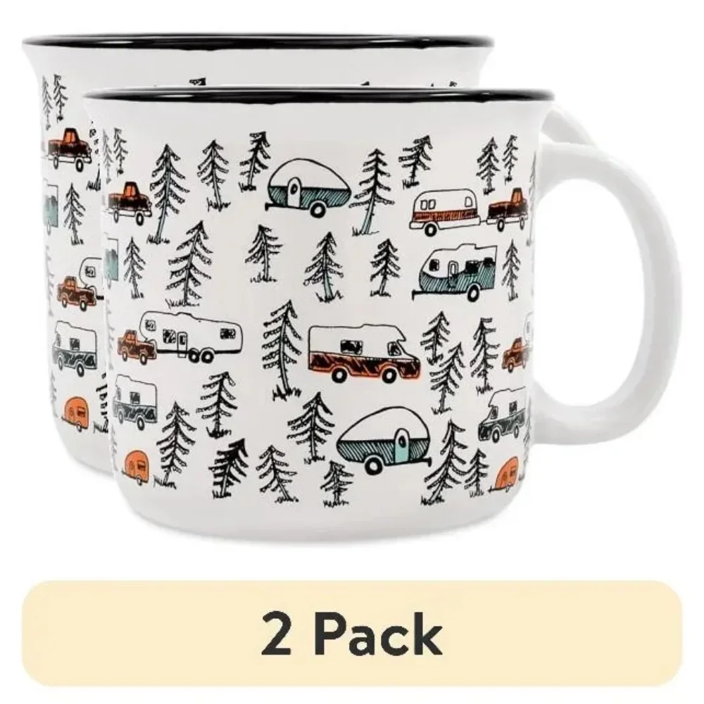 

(2 Pack) Camping Mug Set, 4-Piece 14oz Ceramic Cups, Multicolor, for Outdoor Picnic, Home Kitchen Use, Durable & Dishwasher Safe