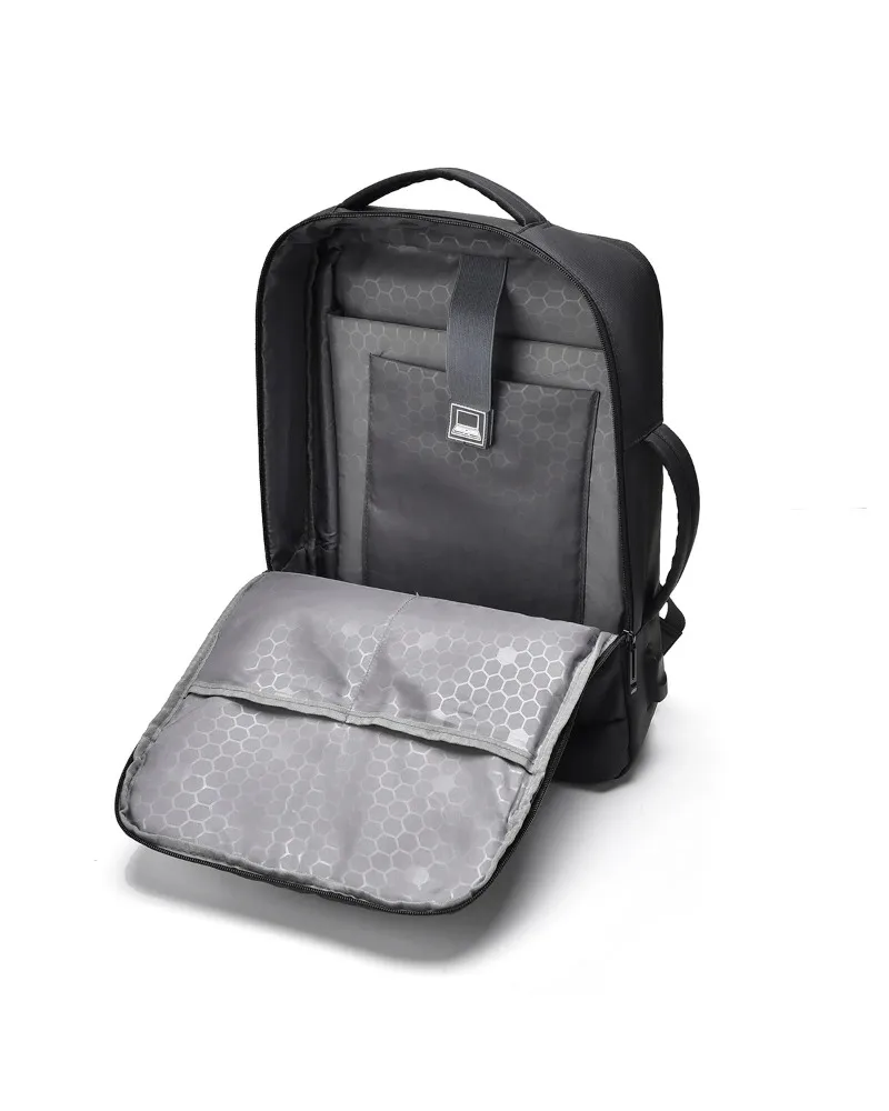 

Black Business Laptop Backpack 15.6 Inch Notebook Bag With USB Port Oxford Cloth Water Resistant Rucksack For Men