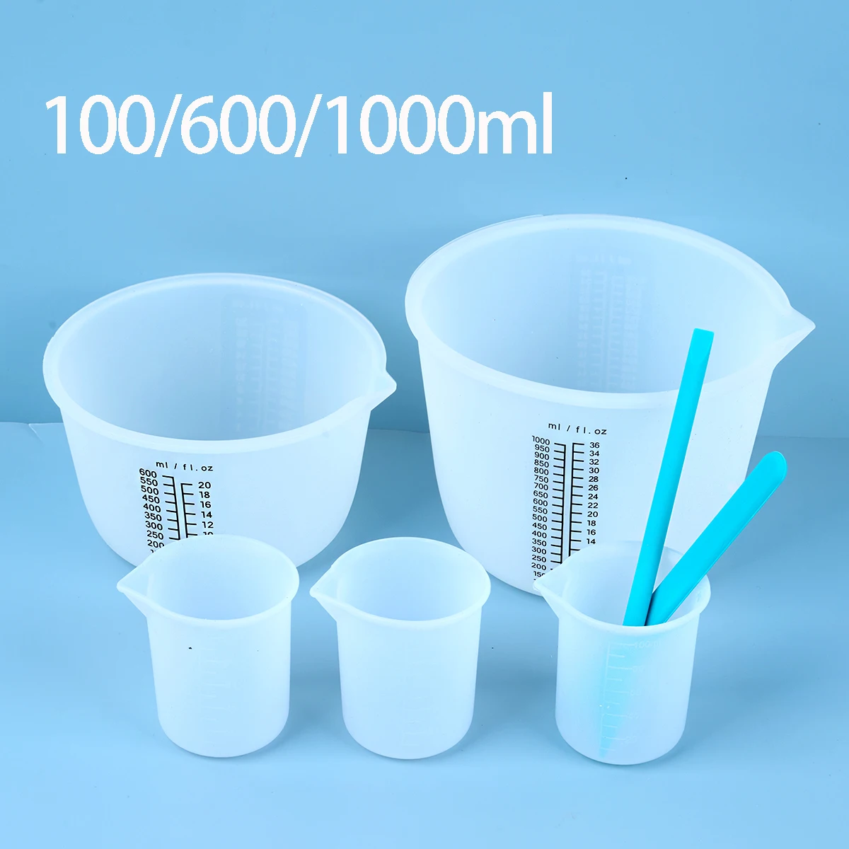 DIY Crystal Epoxy Resin Craft Tool 1000/600/100Ml with Scale Non-Stick Silicone Measuring Cup Jewelry Making Tool Measuring Bowl