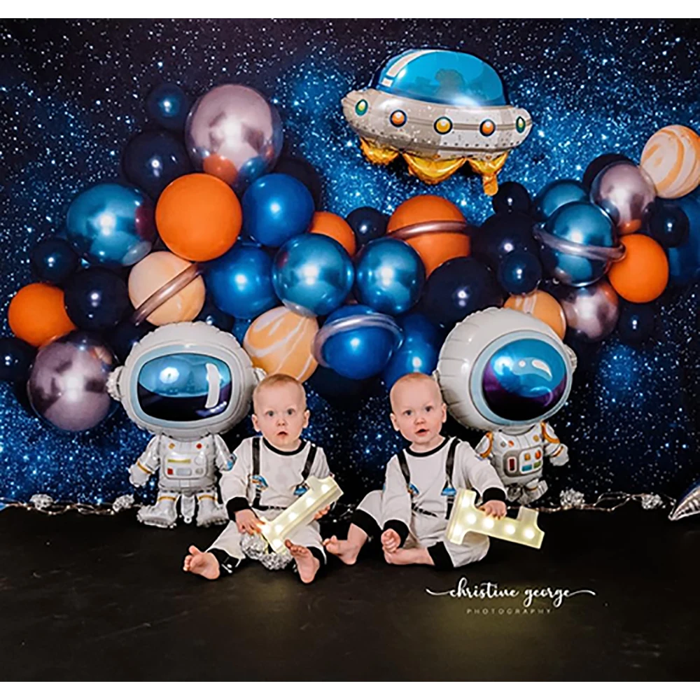 Fondo de fotografía con temática espacial para niños, astronauta, decoración de fiesta de primer cumpleaños, pastel de niño, accesorios de estudio fotográfico