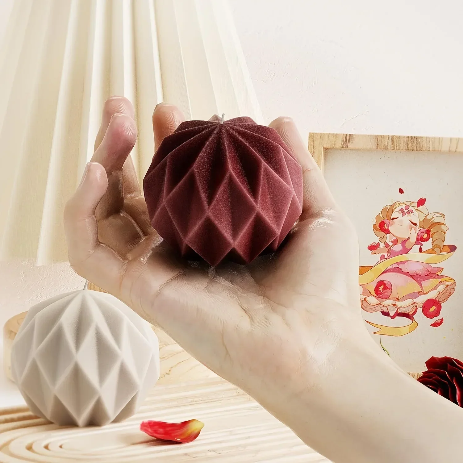 2026-Diy Silicone Mold For Grid Spherical Scented Candles, Grid Geometric Lines, Home Decoration Items, Scented Candle Mold
