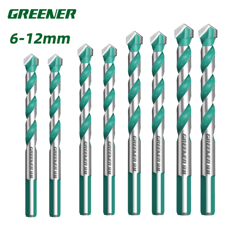GREENERY 6-12mm Triangle Multifunctional Drill Bit Set for Concrete Brick Tile Ceramic Glass Marble Wall Stone Drilling Hand