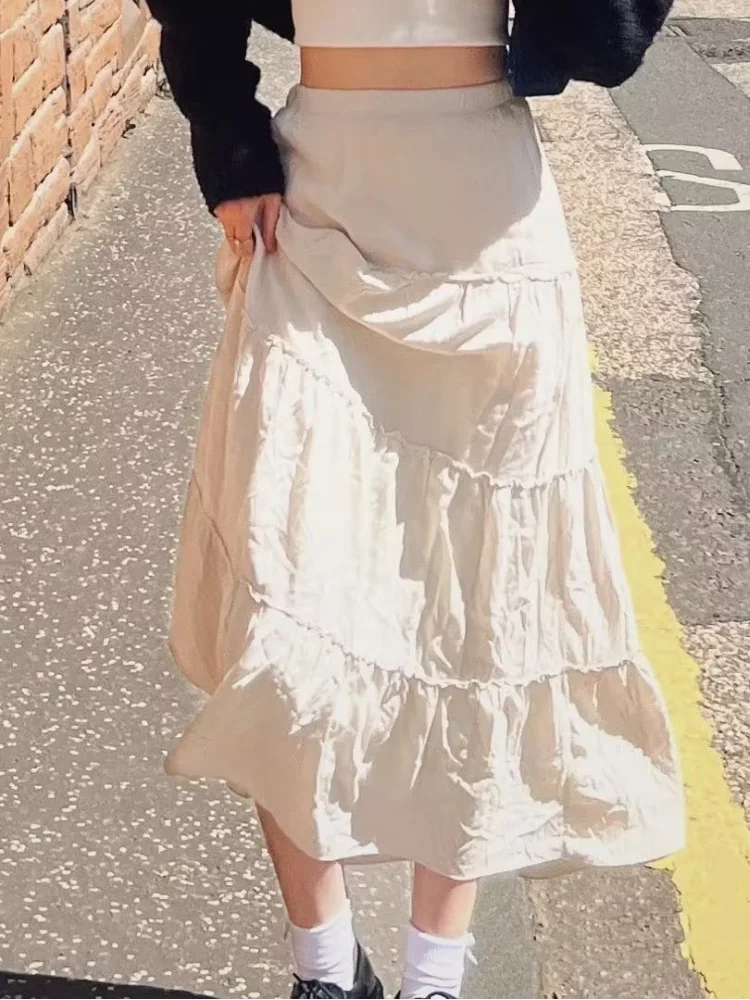 Casual Women White Cake Skirts 2023 Summer Fashion Ladies Casual High Waist Solid Color Female Chic Bottoms