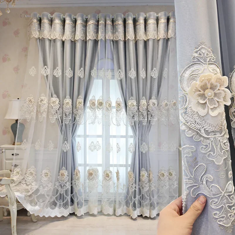 

Luxury European Curtains For Living Room Bedroom Double Layer Embroidered Tulle Window Screens Window Decor Custom New Fabric