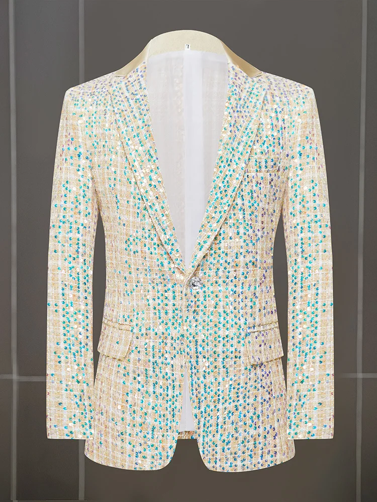 

HOO 2023 Men's Performance Singer Banquet Host Dress Stage Performance Sequins Slim-Fitting blazers