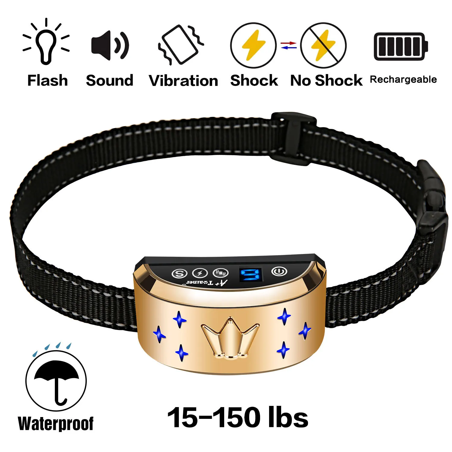 Crown Style Pet Anti Bark Collar, New Safe Shock Vibration Anti-Interference Dog Training Collar For Indoor Outdoor Supplies