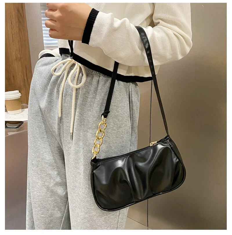 Bolso elegante de cuero PU para mujer, bandolera de hombro Simple, estilo coreano, Color sólido, nueva moda