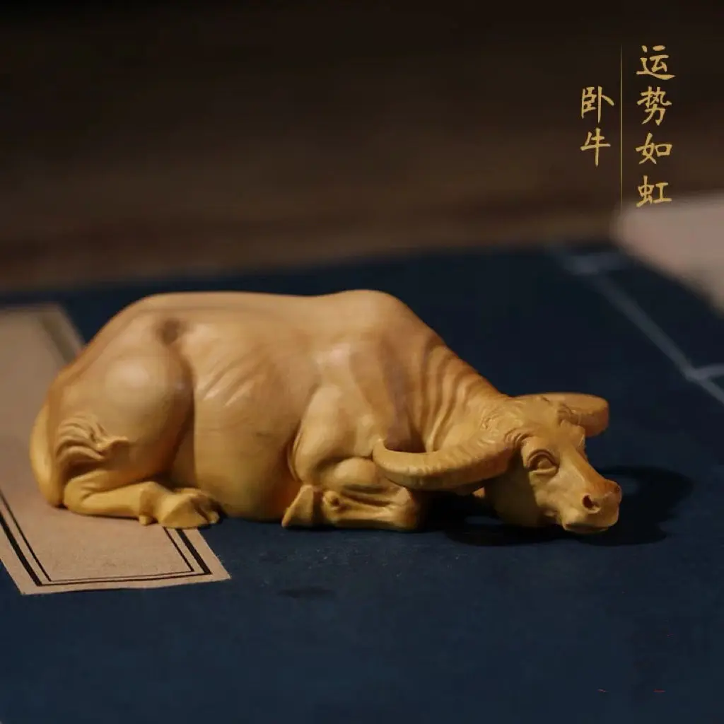 

Thuja Handlepiece Zodiac Animal Wood Carving Lucking Cattle Chinese Home Decoration Crafts Ornaments