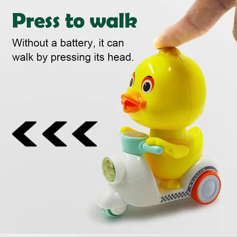 Manual Pressing Head Free Rotation Cute Duck Press Car Motorcycle Anti-collision And Anti Drop Baby Toys Mini Car For Kids