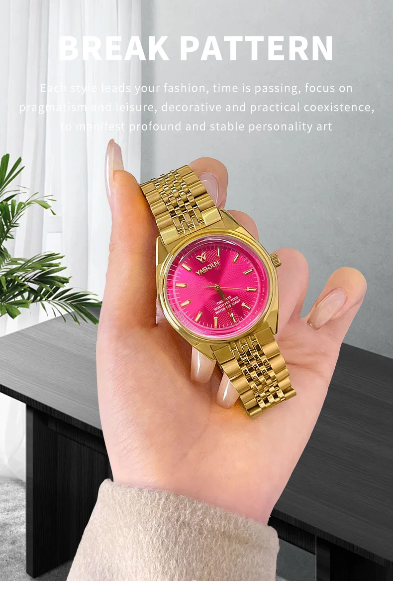YASHIDUN 2025新作 レディース腕時計 クォーツ腕時計 高級 シンプル文字盤 ラグジュアリーゴールドカラー レディース ヴィンテージ腕時計 防水