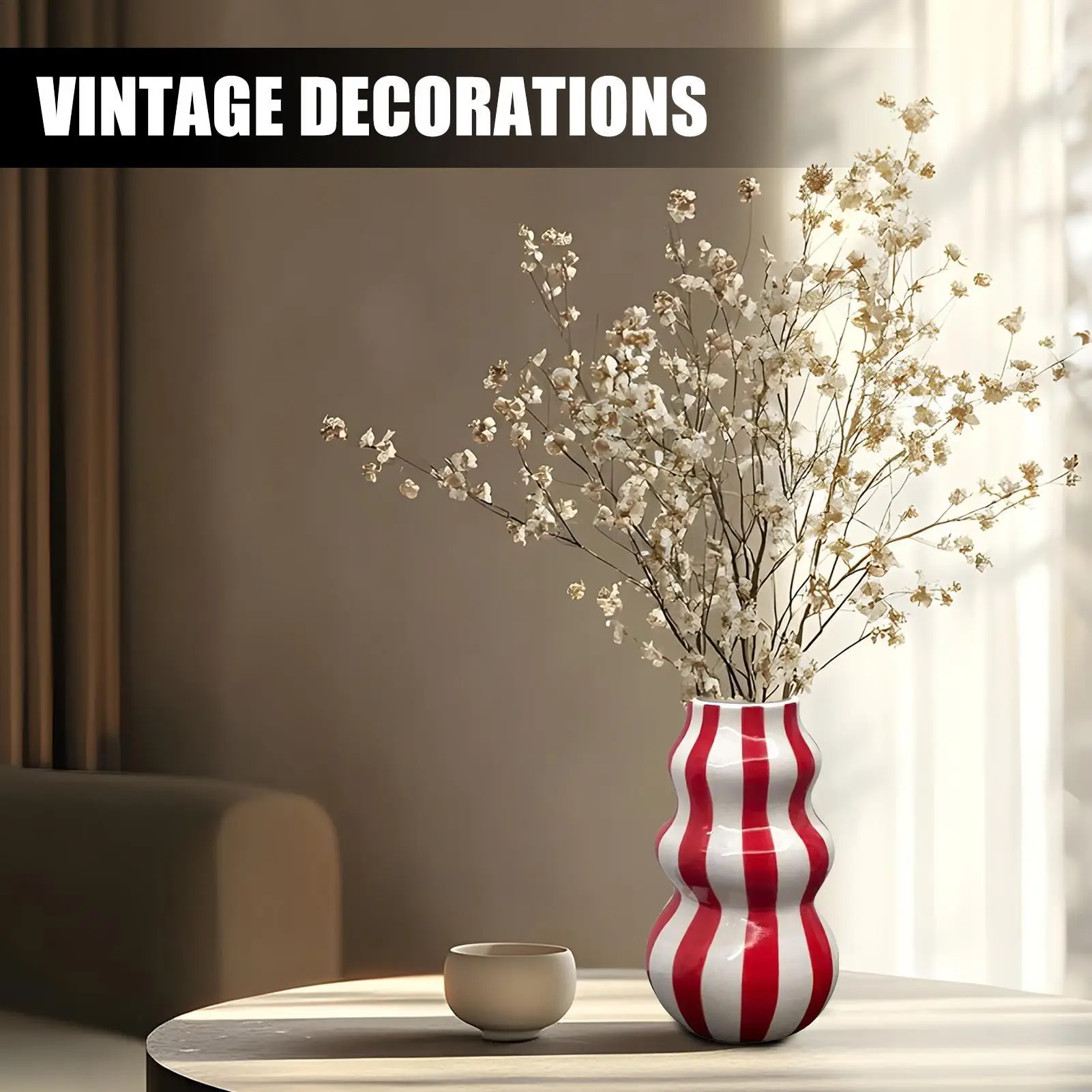 

Decorative Vase Table Vase Striped Ceramic Flower Container Craft For Apartment Bathroom Kitchen Indoor Room Table Centerpieces