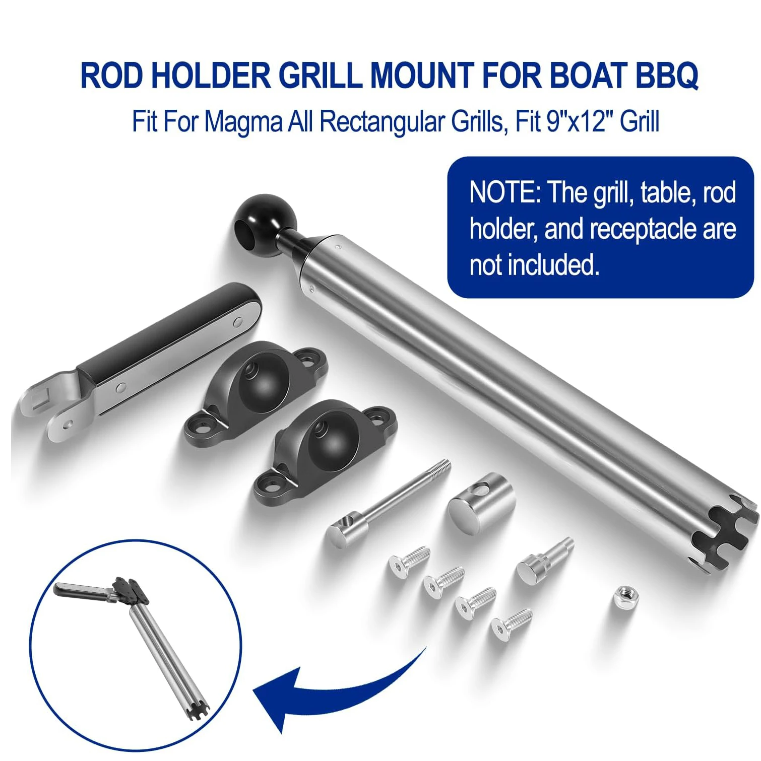 T10-355 Allwinkel-Verstellbarer Fischrutenhalter für Magma Rechteckige Grills, Passend für 9"x12" Grills, Angeln und BBQ – Detail 6