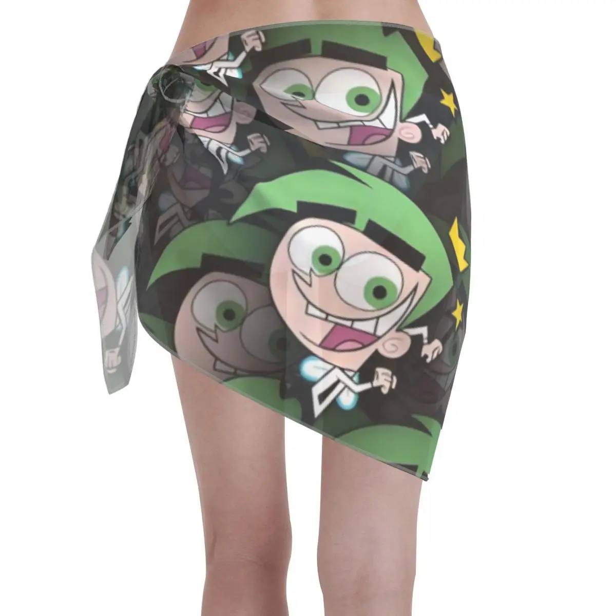 أزياء مخصصة The Fairly Oddparents فستان شاطئ غير رسمي يزين الكلاسيكية الكرتون المرأة قصيرة Sarongs الشاطئ التفاف لملابس السباحة
