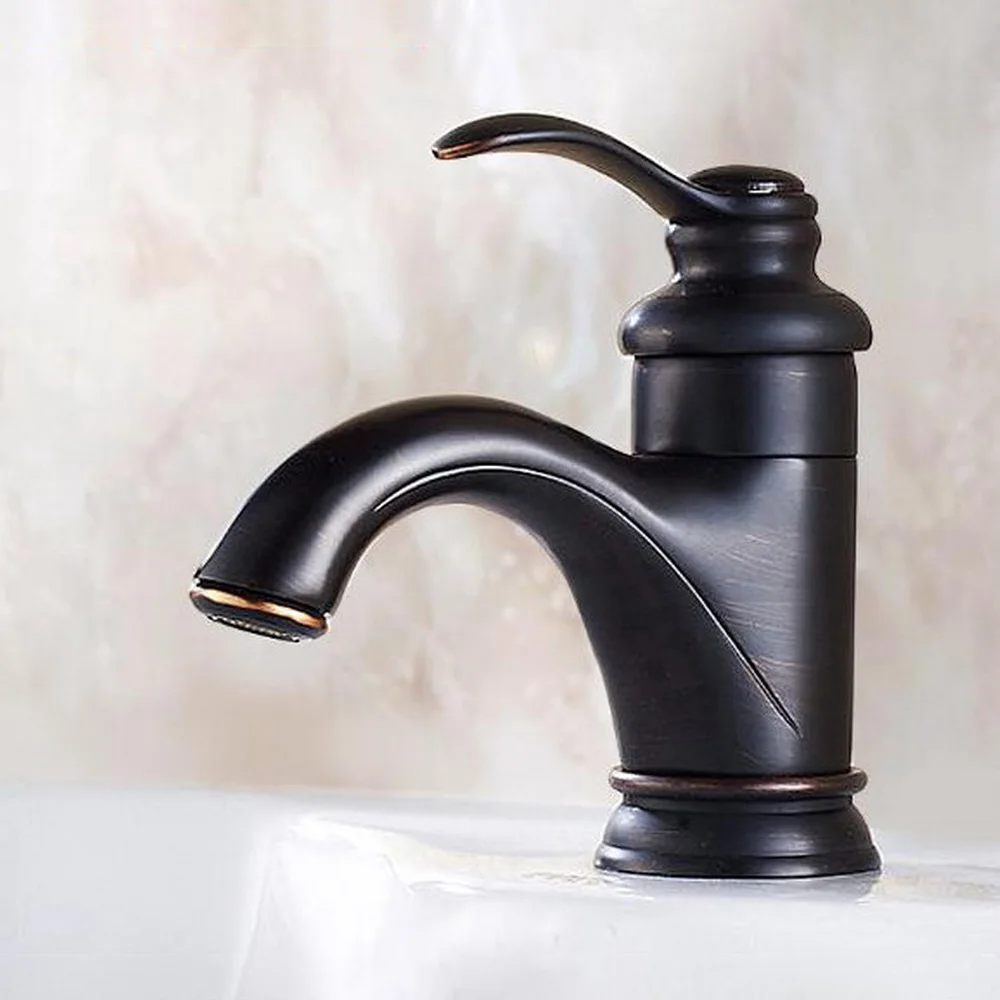 Black Oil Rubbed Brass Single Handle Bathroom Wash Basin Faucet Deck Mount Cold and Hot Water Sink Mixer Tap  Lnf065