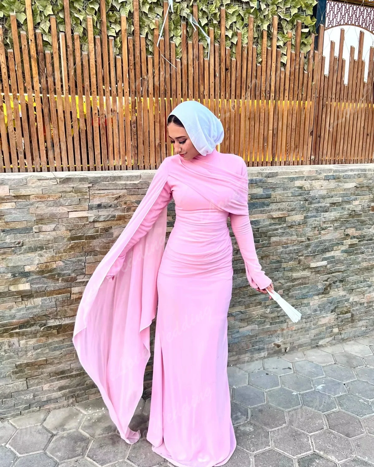 Elegante rosa muçulmano vestidos de baile 2025 feminino plissado de alta pescoço festa vestido de noite até o chão vestido de ocasião formal personalizado