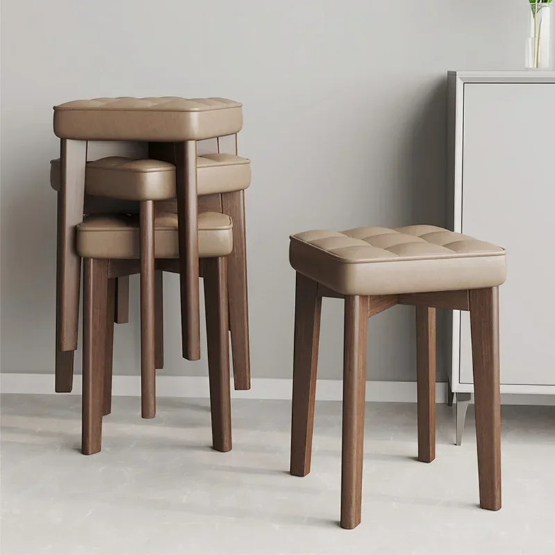 Modern Square Solid Wood Stool Home Dining Chair Living Room Multifunction Bench Stackable with Soft Seat Comfortable Design