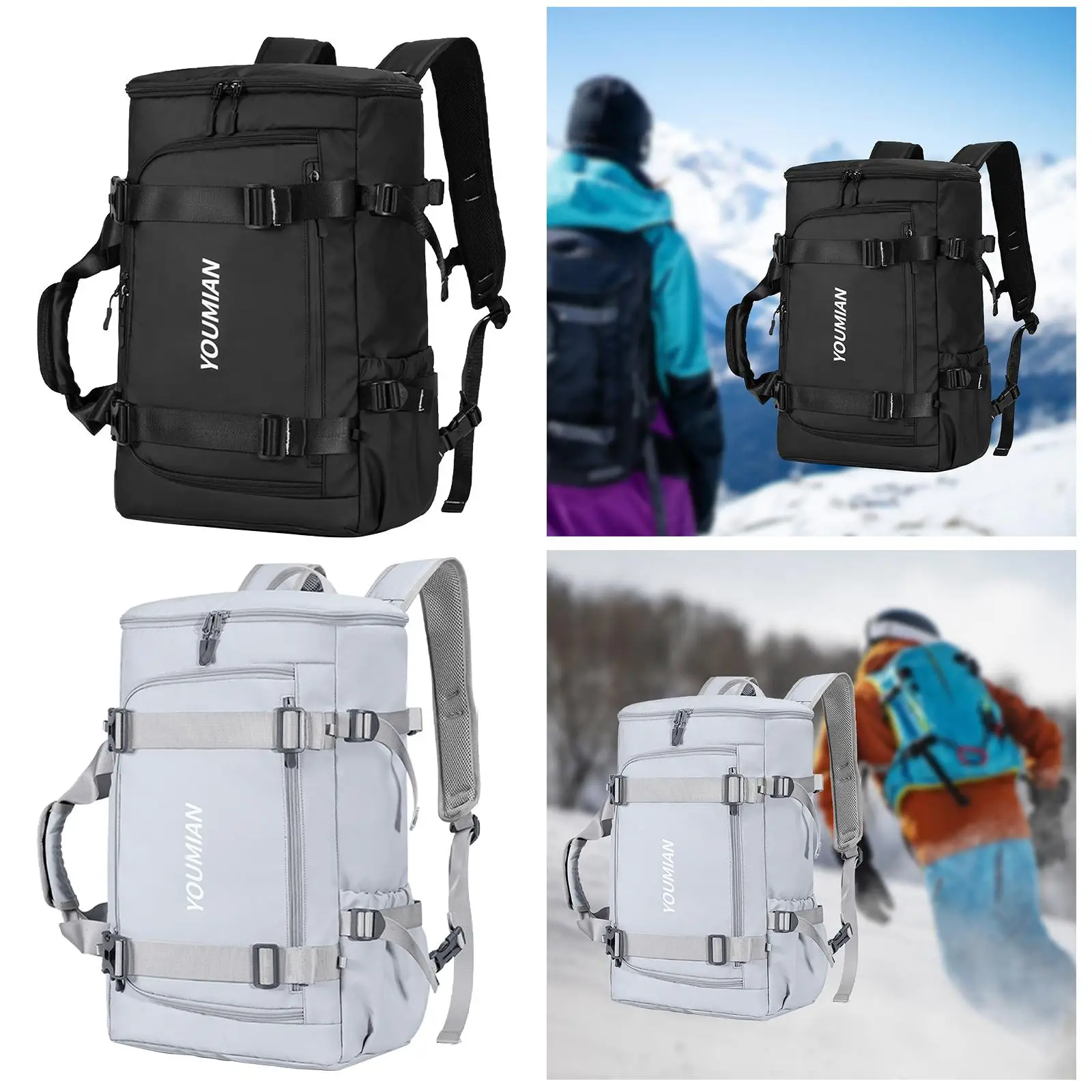 Large Ski Boot Backpack with Helmet Compartment for Travel Outdoor Hiking Camping Waterproof Sports Storage Bag