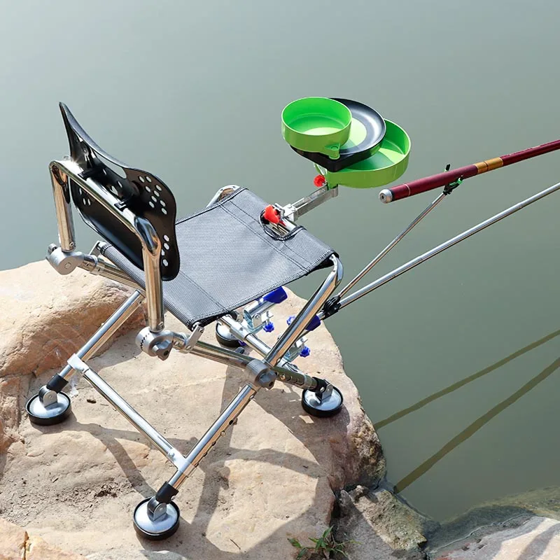 Stainless steel wild fishing special all-terrain foldable fishing chair stainless steel four-leg lift