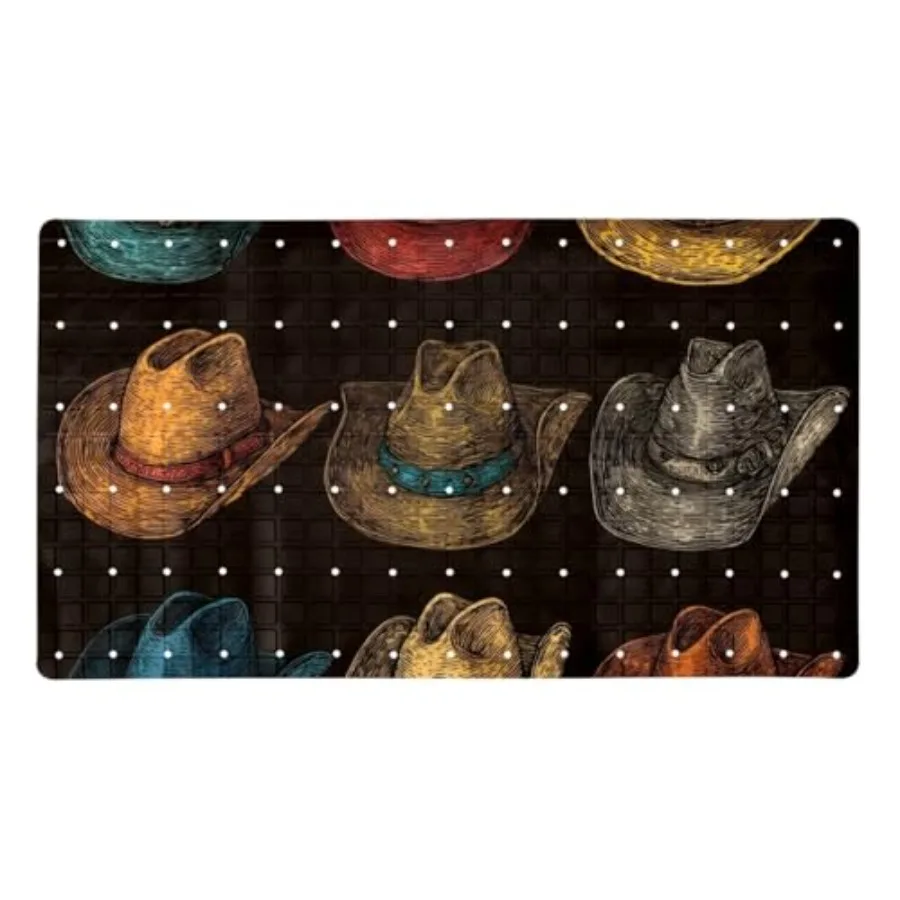 

Bath Tub Mat Non Slip 15.1 x 26.8 Inch Eco Friendly Bathmat with Suction Cups Drain Holes Shower Tub Mats in Retro Cowboy Hats