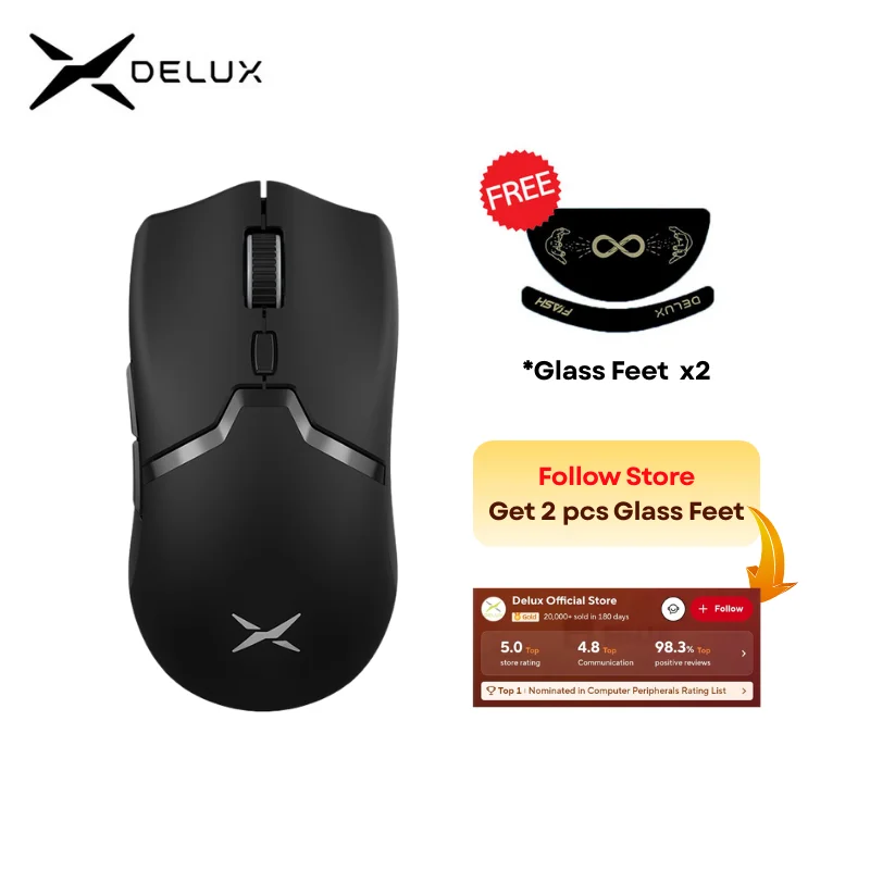 

Delux M800 PRO PAW3395 Wireless Gaming Mouse Bluetooth Tri-Mode Connection 26000DPI Huano Pink Switches Macro Mice For PC Gamer