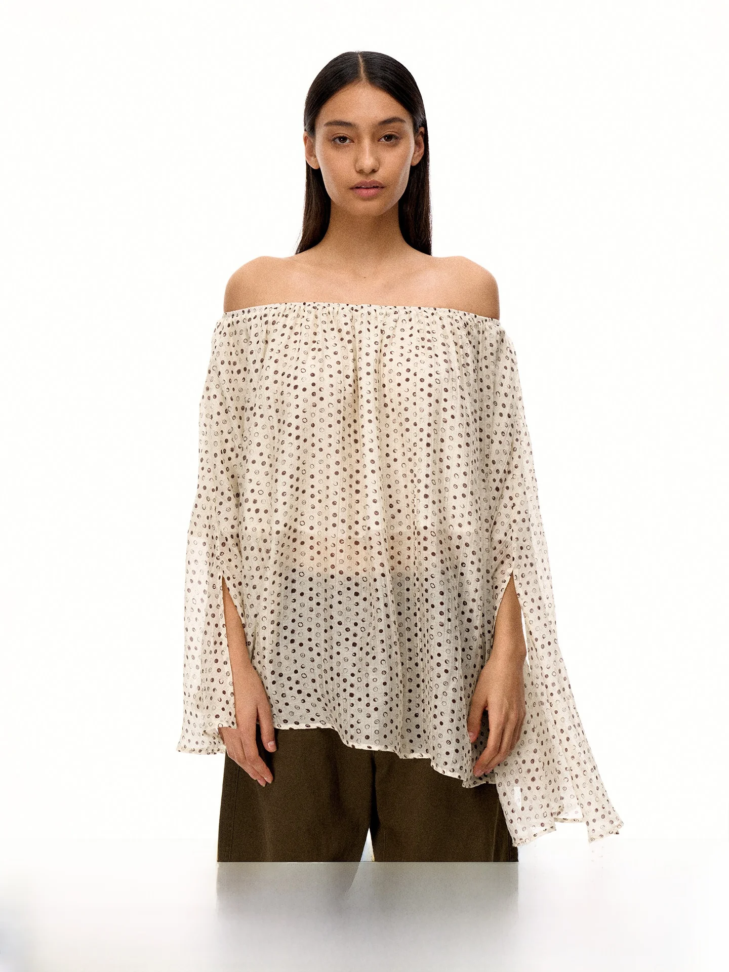 

Firstfloor Silk Leopard Print Long Sleeve Shawl Top Asymmetrical Transparent Chiffon Multi-wear Lightweight Spring T-shirt