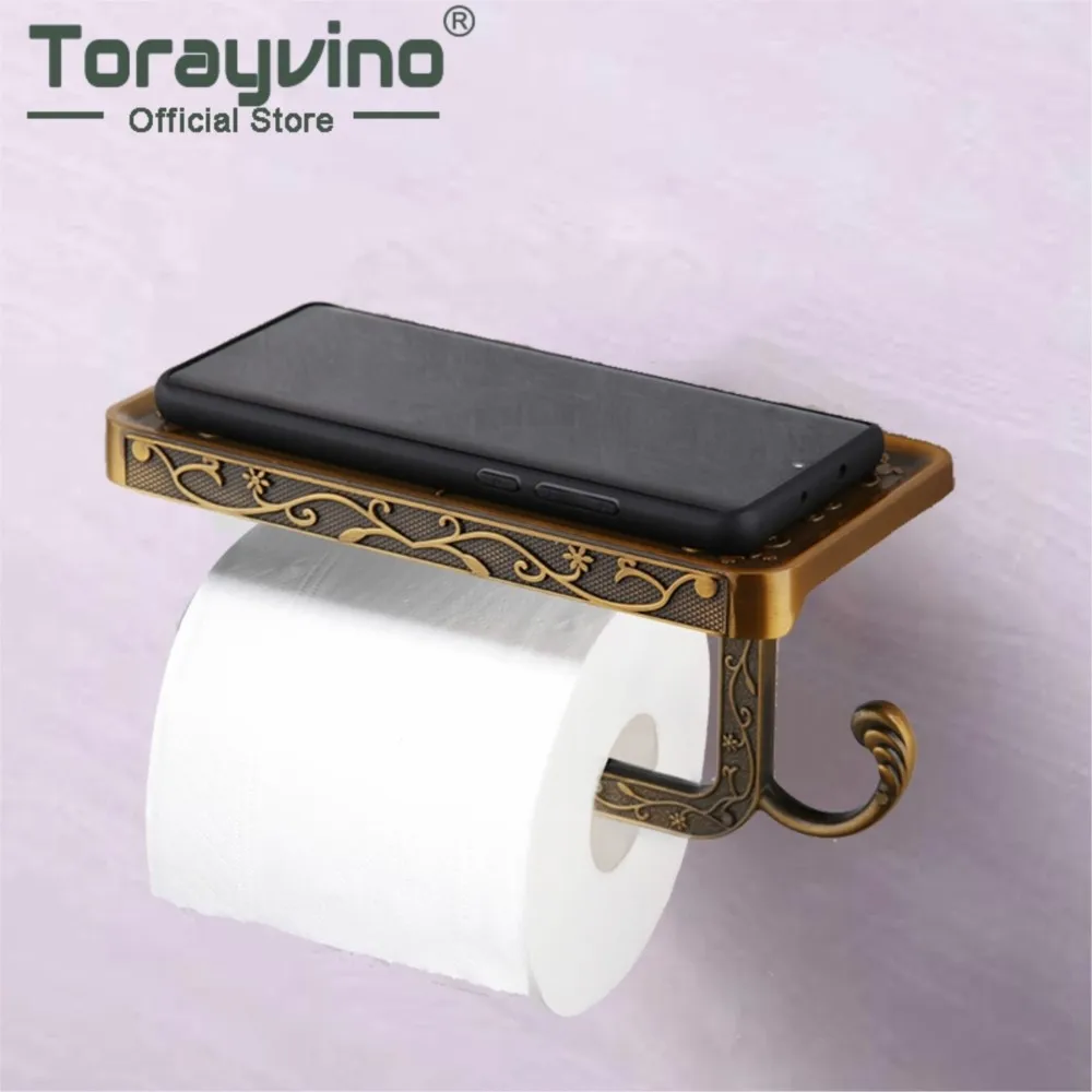 

Torayvino Antique Carved Zinc Alloy Bathroom Toilet Paper & Phone Holder Pattern Toilet Paper Holders Tissue Boxes Wall Mounted
