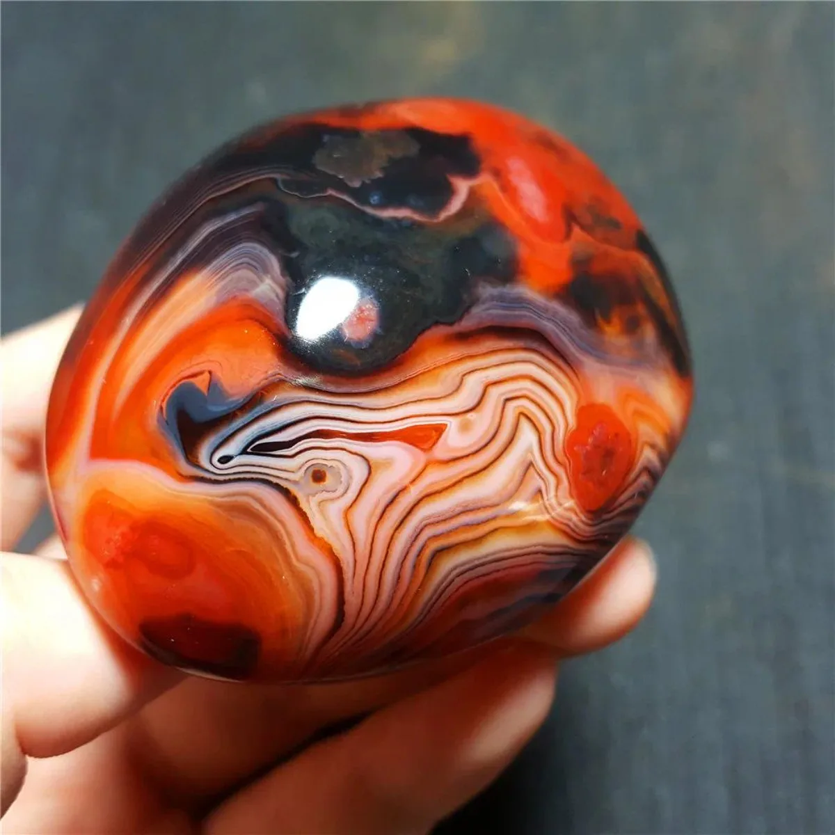 Craft Stone Banded Agate Palm Stone, Tumbled Polished, Artisan Stone, Gift Giving, Natural Stone, Crystal Collection