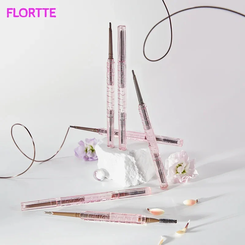 قلم حواجب منحني صغير صلب من FLORTTE، يدوم طويلاً، سهل التلوين، قلم حواجب فائق النعومة
