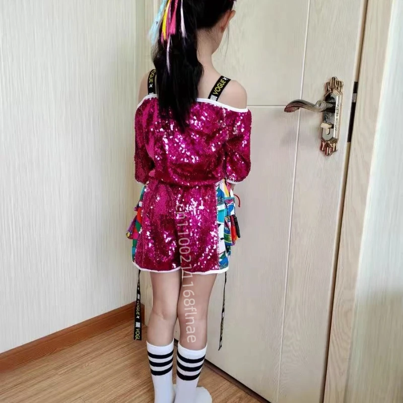 Girls' Hip-hop, Street Dance, Jazz Dance Performance Costumes with Sequins, Stylish and Personalized Fashion Runway Costumes
