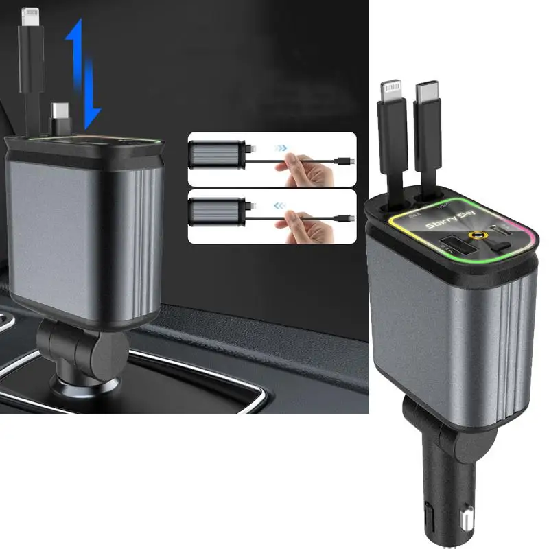 

Новое автомобильное зарядное устройство «Звездное небо» для мобильного телефона с проекционным освещением, четыре в одном, двойной выдвижной провод, многофункциональный