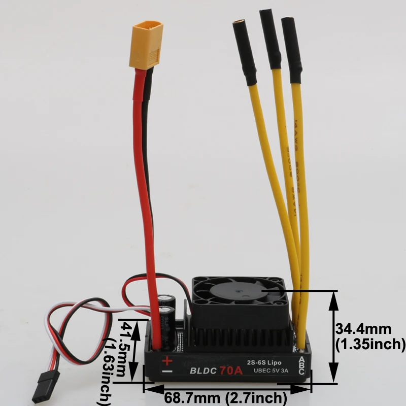 1PCS 2-6S 70A 32-bit Bidirectionele Borstelloze ESC met XT60 Connector Koelventilator Ingebouwde 5V 3A UBEC Module voor RC Boot ROV