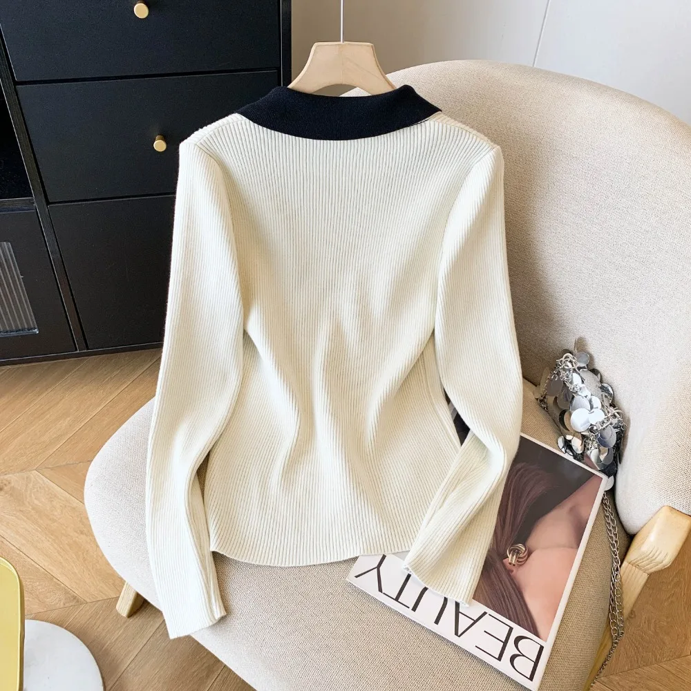 أنيقة زهرة متماسكة سترة المرأة المتناقضة اللون الخامس الرقبة ثلاثي الأبعاد سليم عارضة البلوز البلوز قاع قمم