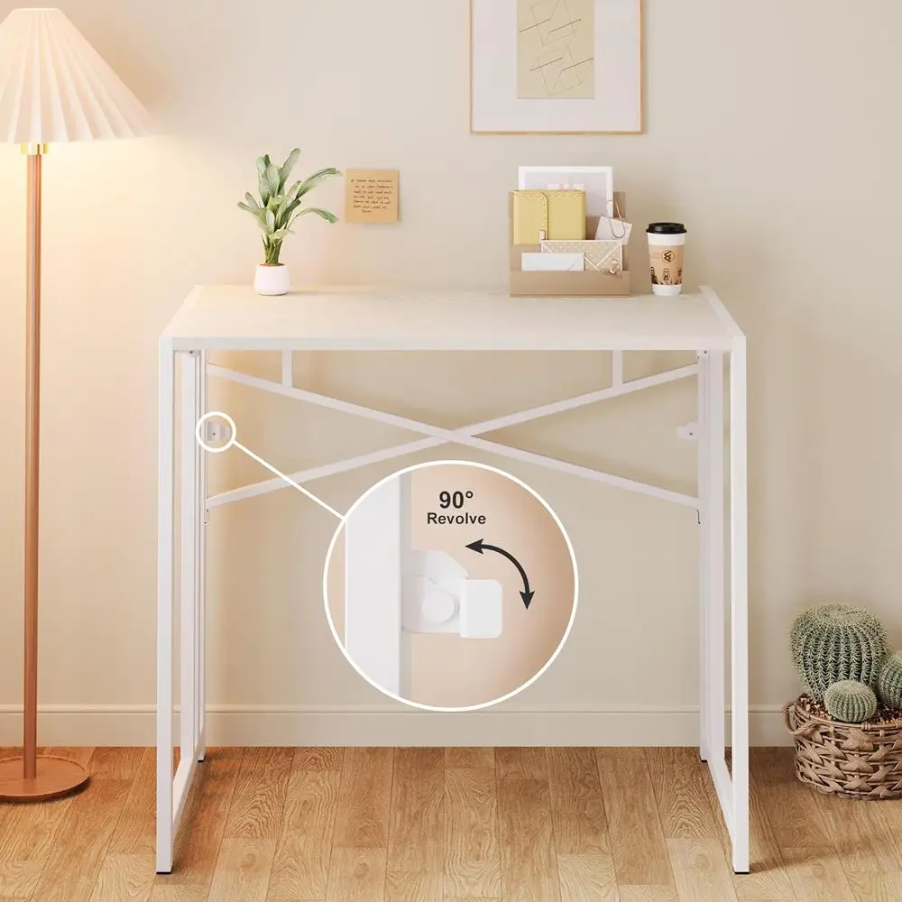 مكتب مدمج 35 قابل للطي للكتابة والألعاب والمكاتب المنزلية باللون الأبيض الطبيعي للمساحات الصغيرة