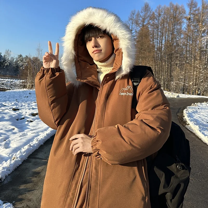 

Мужская зимняя утепленная хлопковая куртка с большим меховым воротником, теплая, морозостойкая, для активного отдыха, повседневная, модная, брендовая зимняя одежда