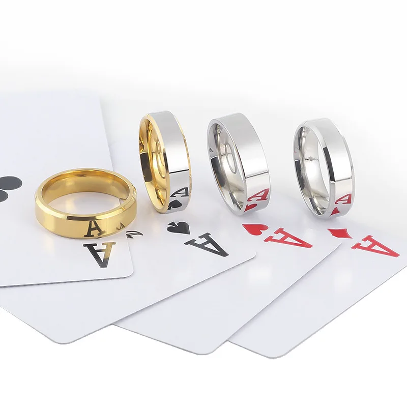 European Poker Magic Mirror Ring, High-Reflective Titanium Steel Band, Stainless Steel Card Trick Accessory
