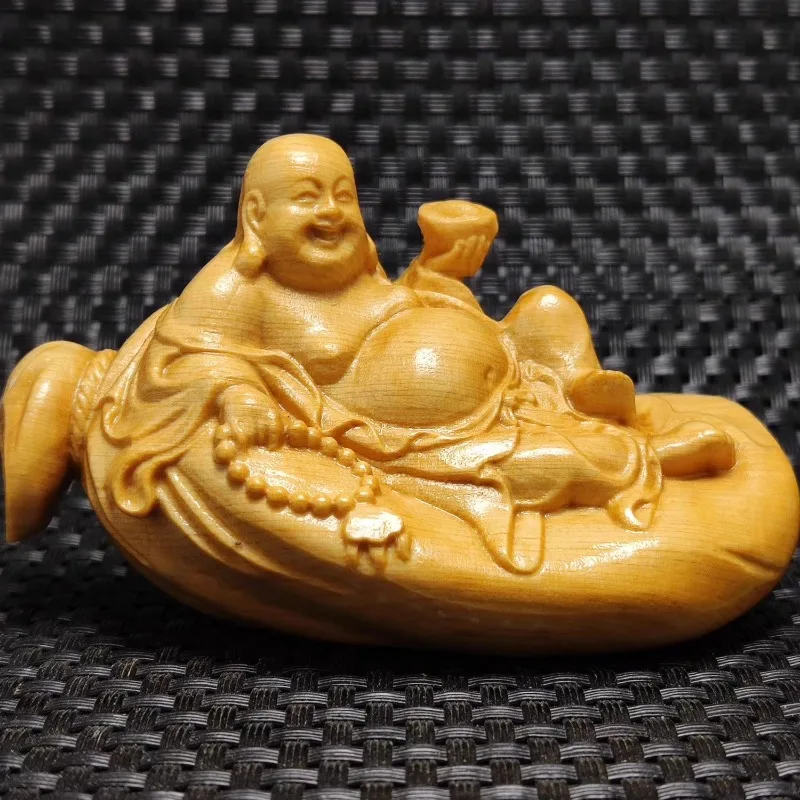 

Wood Carved Buddha Statue, Happy Buddha Maitreya Figurine, Office Home Decor, Wealth Prosperity Sculpture Gift