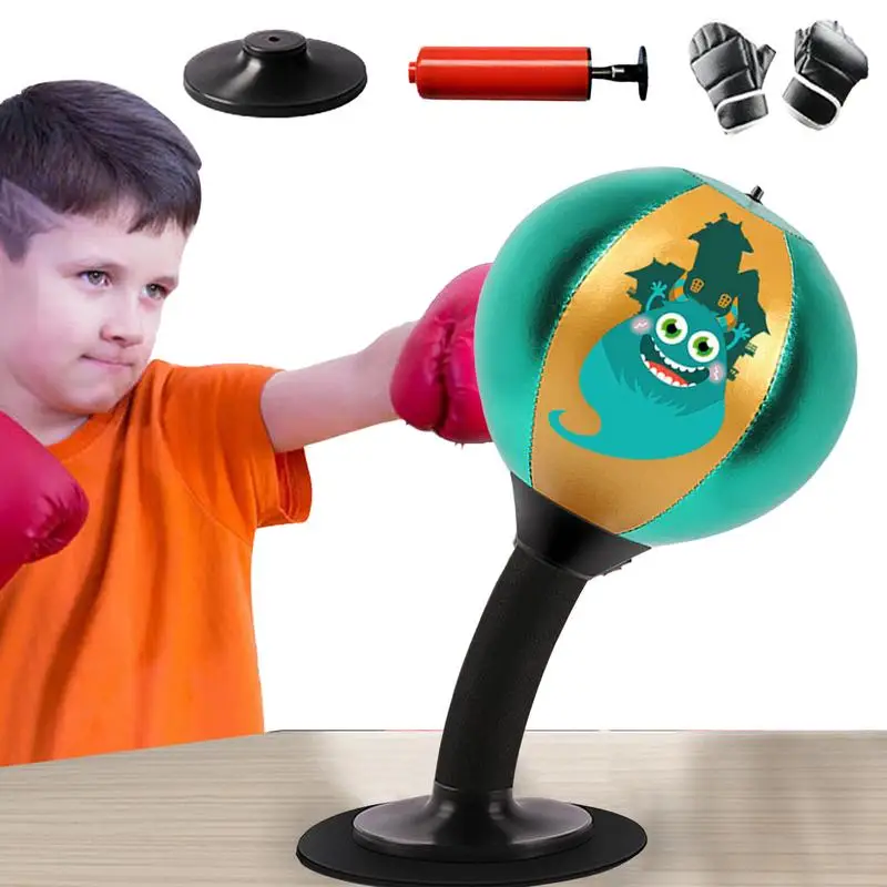 Desktop Punching Bag Desk Boxing Bag with Suction Cup Stress Relief Tabletop Punching Bag with Pump & Gloves Fun Punch Rage Bag