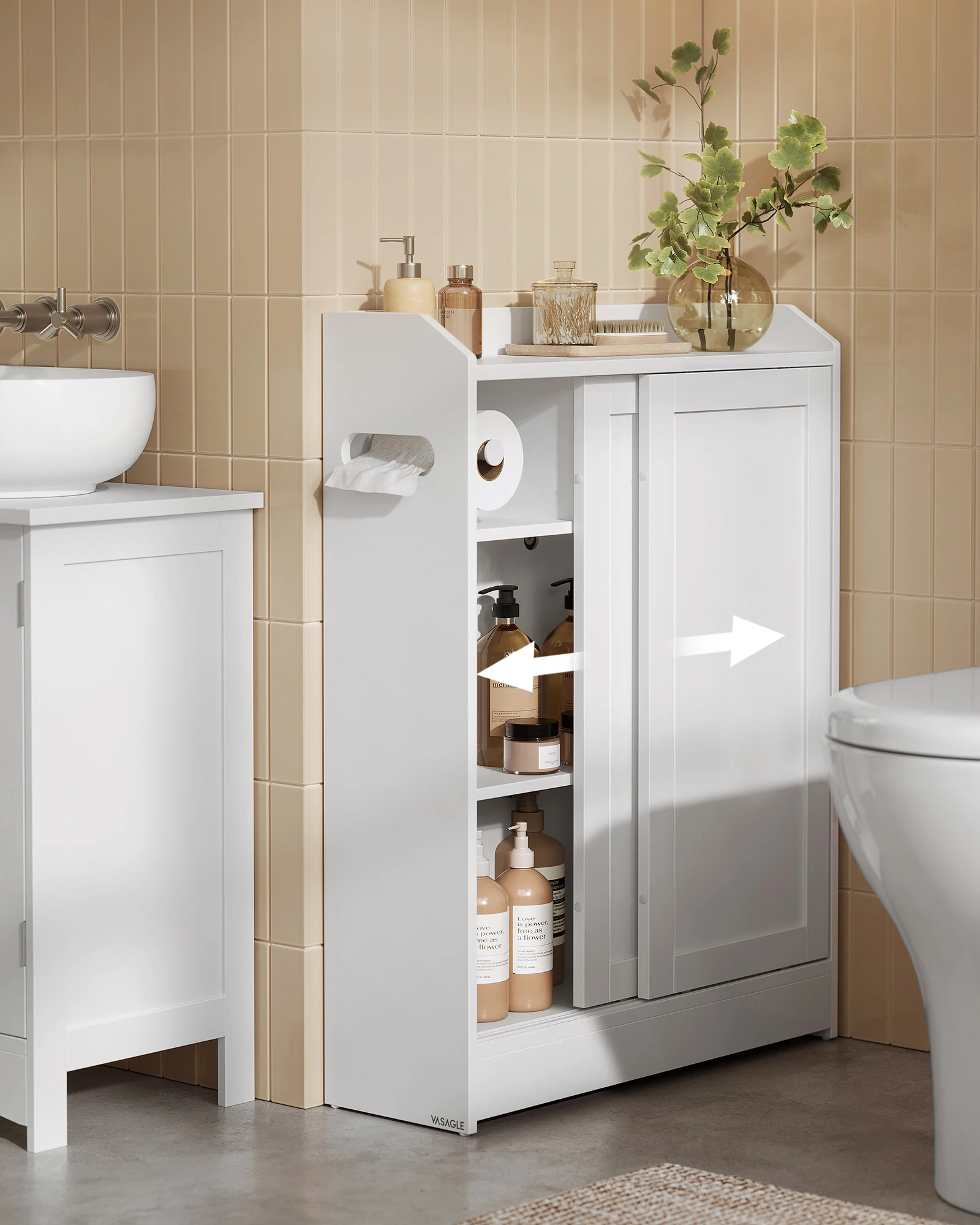 VASAGLE Bathroom Cabinet, Narrow Bathroom Storage Unit, Toilet Paper Holder and Brush Compartment, 20 x 60 x 80 cm