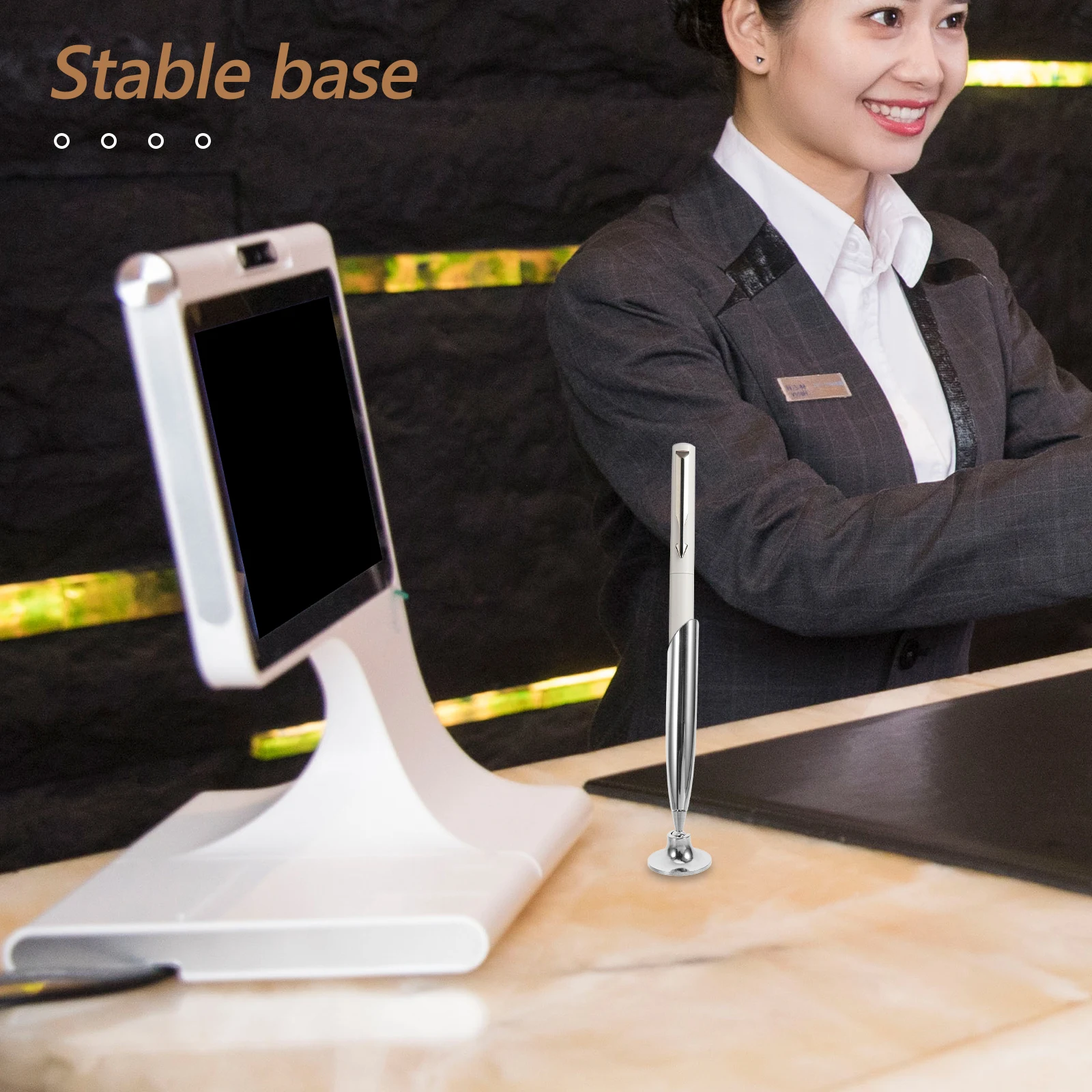 

4pcs Metal Pen Holder Desk Office Supplies Single Stand Writing Ballpoint Pen Base Stable Rotating Design