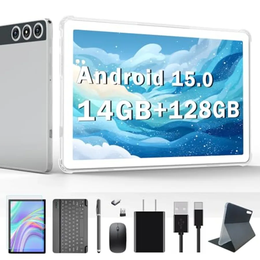 

10 inch Android 15 tablet for work and entertainment IPS FHD screen 14GB RAM + 128GB storage + 1TB expandable octa-core dual 4G